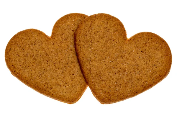 Twee Peperkoek Koekjes Een Hartvorm Geïsoleerd Witte Achtergrond — Stockfoto