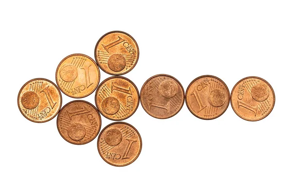 Pfeil Aus Münzen Isoliert Auf Weißem Hintergrund — Stockfoto