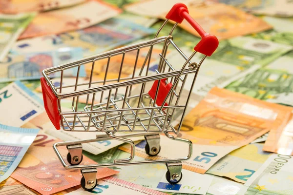 Fogyasztási Koncepció Bevásárlókosárral Euróval — Stock Fotó