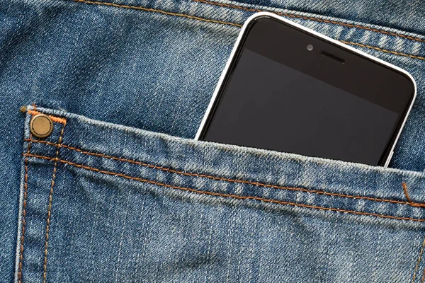 Cellulare Con Schermo Nero Tasca Jeans — Foto Stock