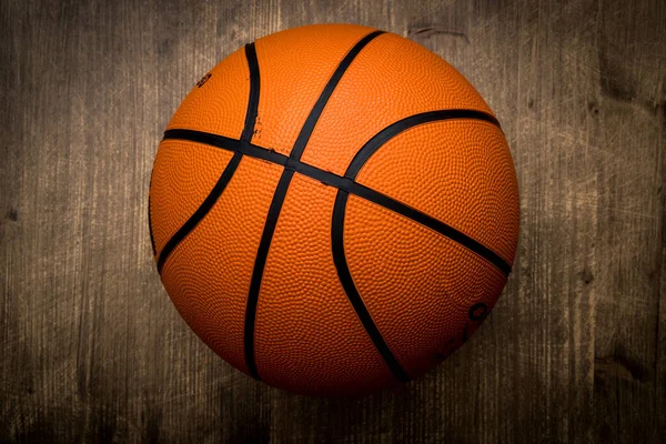 Basketball Ball Dark Wood Background — Stock Photo, Image