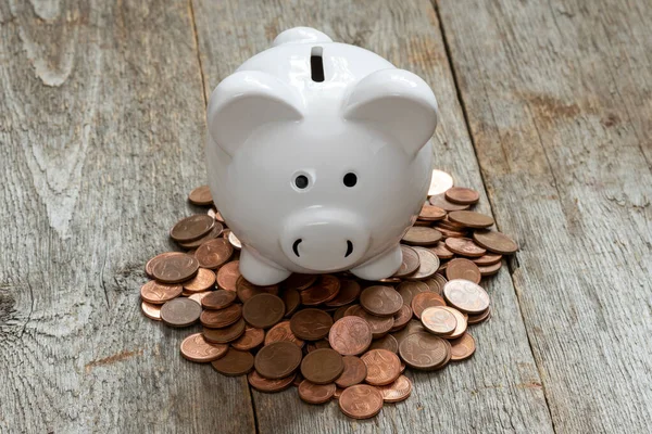 Piggy Bank Top Coins Money Concept Saving Vacation Home Finance — Stock Photo, Image