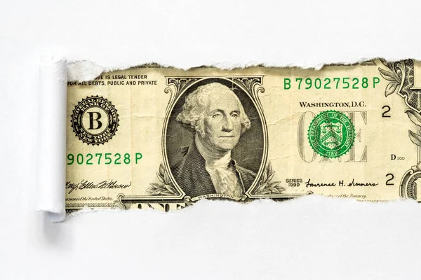 Uma Nota Dólar Papel Branco Rasgado — Fotografia de Stock