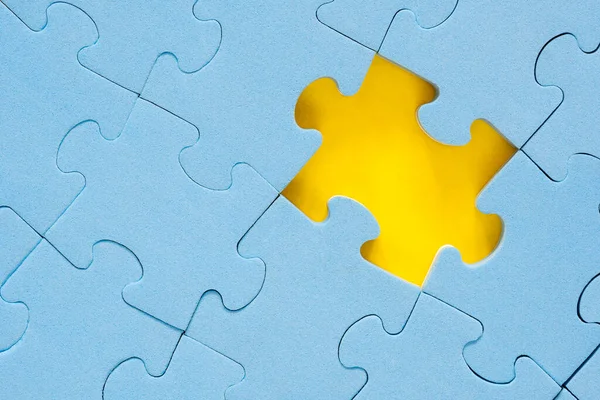 Blue Jigsaw Puzzle Missed Piece Problem Solution Concept — Stock Photo, Image