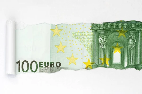 Hundert Euro Schein Zerrissenem Weißen Papierrahmen — Stockfoto