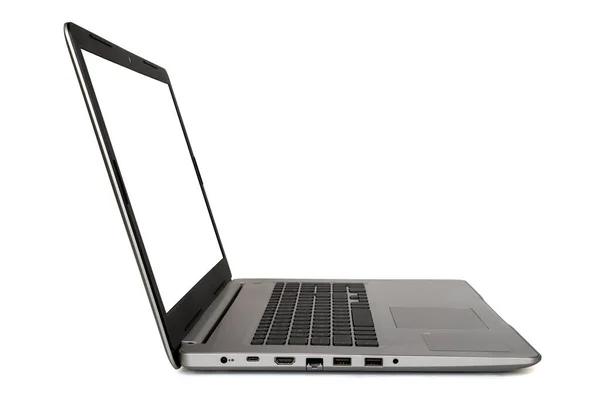 Laptop Com Tela Vazia Isolada Fundo Branco Vista Lateral — Fotografia de Stock