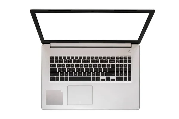 Laptop Pustym Ekranem Izolowanym Białym Tle Widok Góry — Zdjęcie stockowe