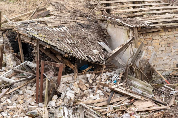 Pile of debris of a destroyed building