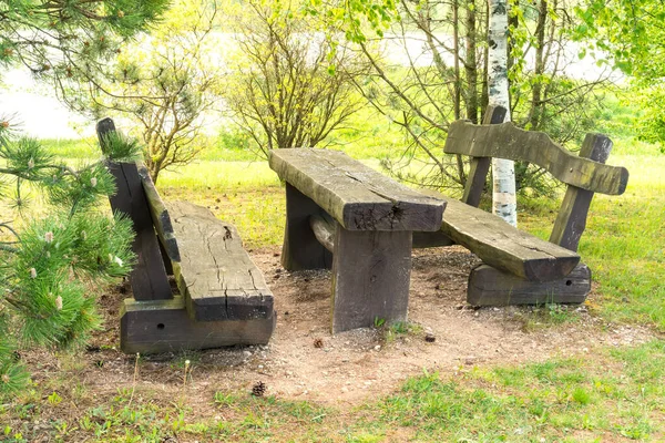 Wooden Picnic Table Benches Public Park — Stock Photo, Image