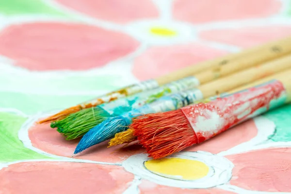 Disegno Bambini Festa Della Mamma Pittura Acquerello Bagnato Carta Primo — Foto Stock