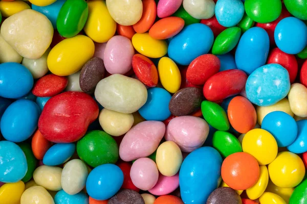 Barevné Bonbóny Pozadí Ořechy Pestrobarevném Glazurním Dragee Hromada Barevných Obalených — Stock fotografie