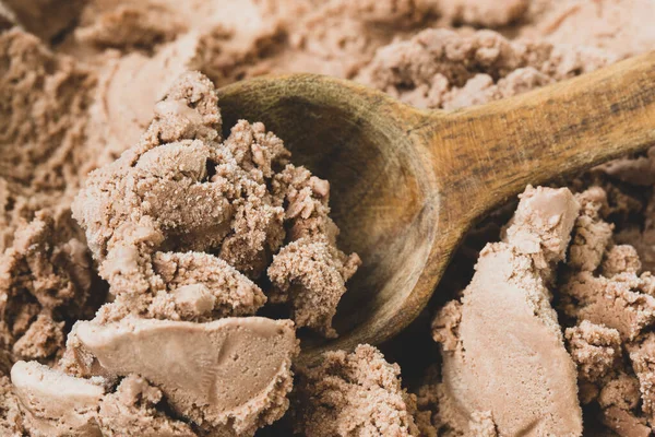 Chocolate Ice Cream Spoon Close View — Stock Photo, Image