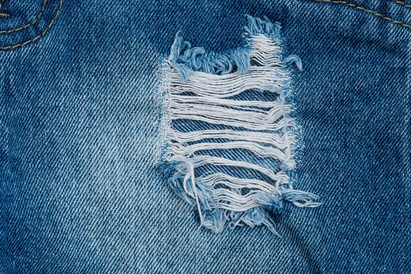 Trou Fils Sur Jeans Denim Gros Plan Texture Jean Bleu — Photo