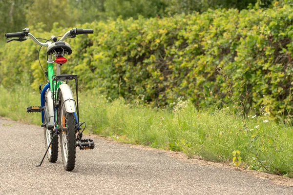 Вид Дитячий Велосипед Стоїть Асфальтній Дорозі — стокове фото