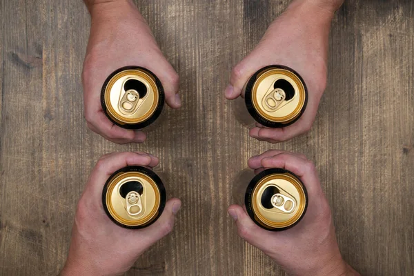 Top View Group Friends Holding Beer Cans — Stock Photo, Image