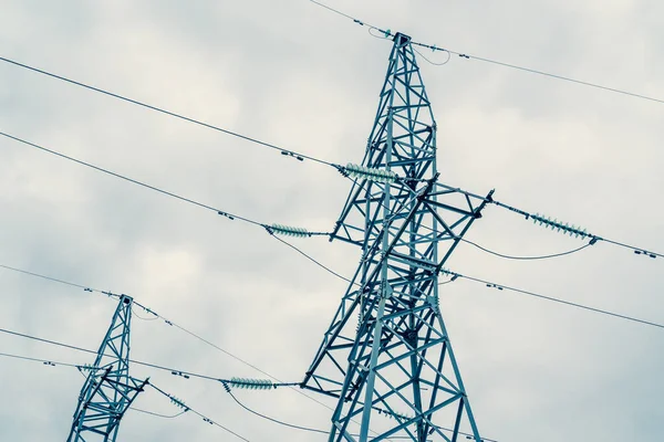 Líneas Alta Tensión Torre Transmisión Eléctrica Alta Tensión Subestación Eléctrica — Foto de Stock