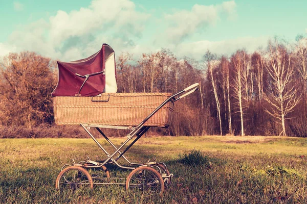 Carro Bebé Estilo Retro Aire Libre Con Paisaje Otoñal —  Fotos de Stock