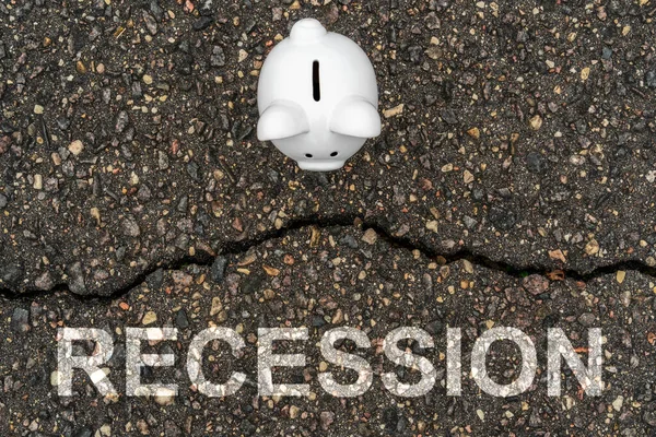 Fogalom Pénzügyi Recesszió Gazdasági Válság Összeomlás Pénzügyi Malacka Bank Áll — Stock Fotó