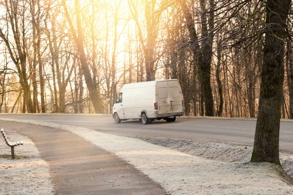 White Van Country Road Some Trees — Stock Photo, Image