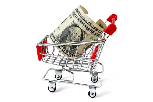 Shopping Cart Dollar White Background — Stock Photo, Image