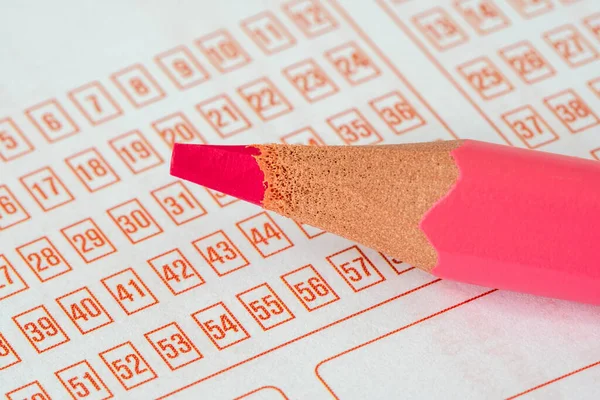 Closeup Lottery Ticket Pink Pencil — Stock Photo, Image