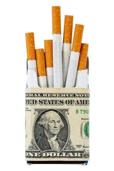 Paquete Cigarrillo Envuelto Con Billete Dólar Fumar Malo Para Salud — Foto de Stock