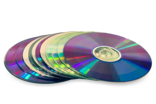 Primo Piano Una Pila Compact Disc Dvd Isolato Sfondo Bianco — Foto Stock