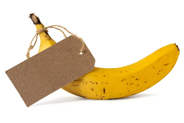 Gelbe Banane Mit Leerem Anhänger Isoliert Auf Weißem Hintergrund — Stockfoto