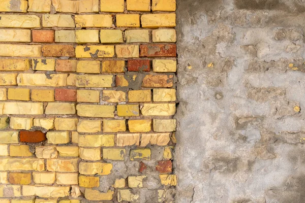Hälften Betong Och Tegelvägg Texturerad Bakgrund — Stockfoto