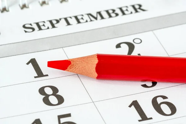 Rotstift Und Kalenderplaner Für Den Monat Den September — Stockfoto