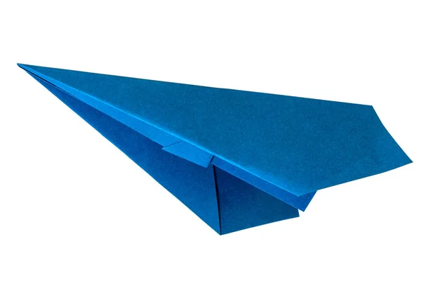 Blaues Papierflugzeug Papierflieger Isoliert Auf Weißem Hintergrund — Stockfoto