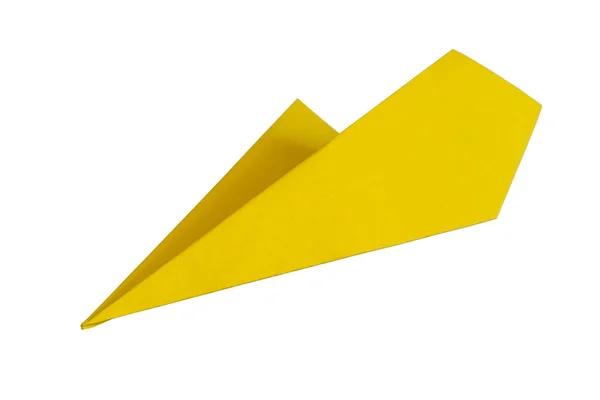 Plano Papel Amarelo Aeronaves Papel Isoladas Sobre Fundo Branco — Fotografia de Stock