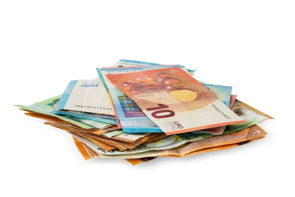 Τραπεζογραμμάτια Ευρώ Σωρός Χρημάτων Που Έχουν Απομονωθεί Λευκό Φόντο — Φωτογραφία Αρχείου