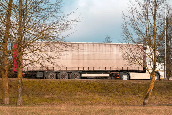 Ciężarówka Kontenerem Drodze Koncepcja Transportu Towarowego — Zdjęcie stockowe