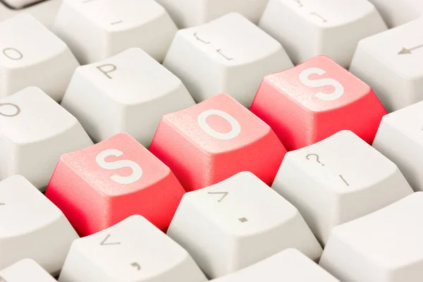 Teclado Computador Branco Com Teclas Vermelhas Dispostas Palavra Sos Teclado — Fotografia de Stock