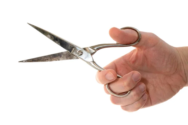 Hand Holding Scissors Isolated White Background — Stock Photo, Image