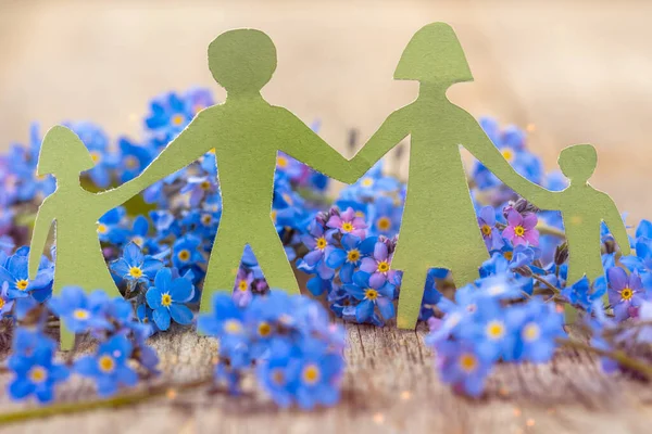 Corte Papel Familia Con Fondo Flores Seguro Vida Familiar Protección — Foto de Stock