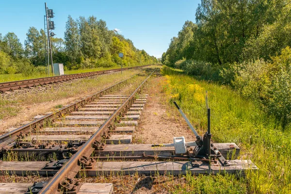 Ferrocarril Con Mecanismo Conmutación Del Ferrocarril Para Cambiar Línea — Foto de Stock