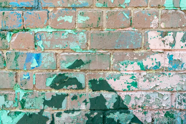 Yeşil Boyalı Yıpranmış Tuğla Duvar Görüntüyü Kapat — Stok fotoğraf