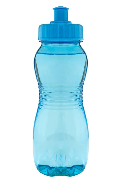 Esporte Garrafa Água Plástico Azul Isolado Fundo Branco — Fotografia de Stock