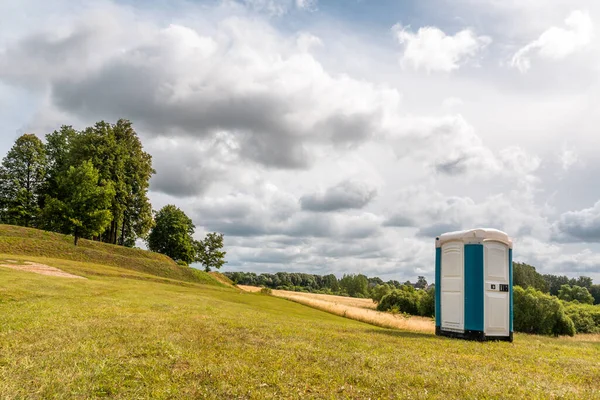 Temporary Single Portable Plastic Toilet Grass Field — Stock Photo, Image