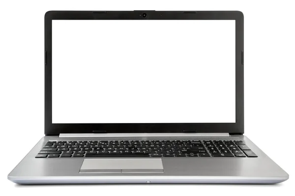 Laptop Notebook Com Tela Branco Isolado Fundo Branco Corpo Alumínio — Fotografia de Stock