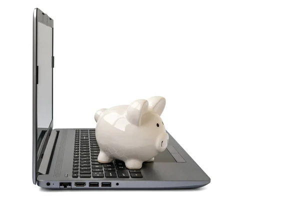 Piggy Bank Laptop Which Means Make Money Online Internet Business — Stock Photo, Image