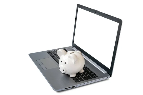 Piggy Bank Laptop Which Means Make Money Online Internet Business — Stock Photo, Image