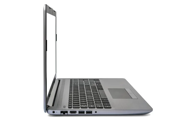 Laptop Notebook Com Tela Branco Isolado Fundo Branco Vista Lateral — Fotografia de Stock