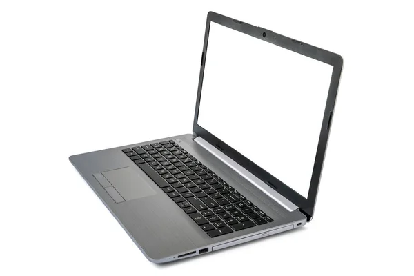 Widok Boku Laptopa Lub Notebooka Pustym Ekranem Notatnik Czystym Ekranem — Zdjęcie stockowe