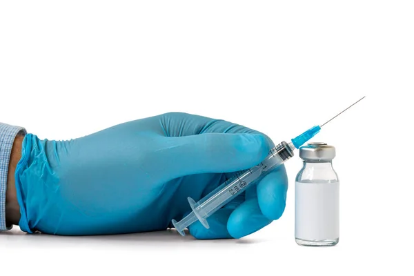 Hand Holding Syringe Medicine Vial Prepare Injection Copy Space — Stock Photo, Image