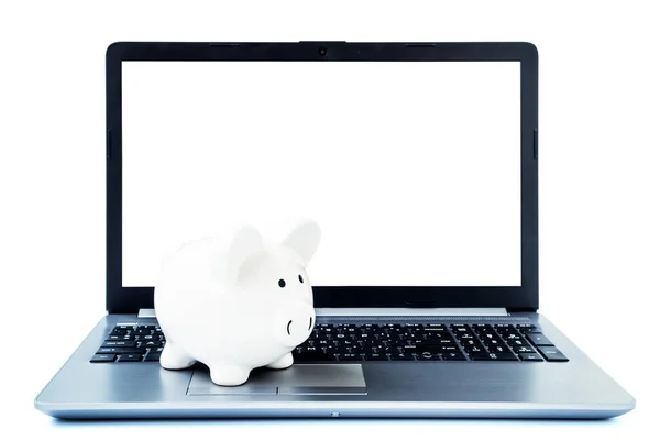 Tjäna Pengar Nätet Eller Internet Affärsidéer Piggy Bank Bärbar Dator — Stockfoto
