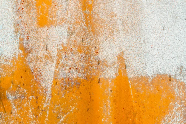 Alter Metallhintergrund Gelb Und Weiß Lackiert Mit Rost Und Splittern — Stockfoto