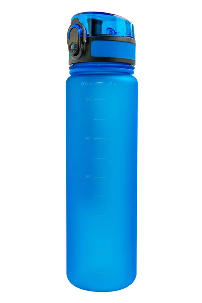 运动蓝色塑料水瓶容量600毫升 因白人背景而被隔离 — 图库照片